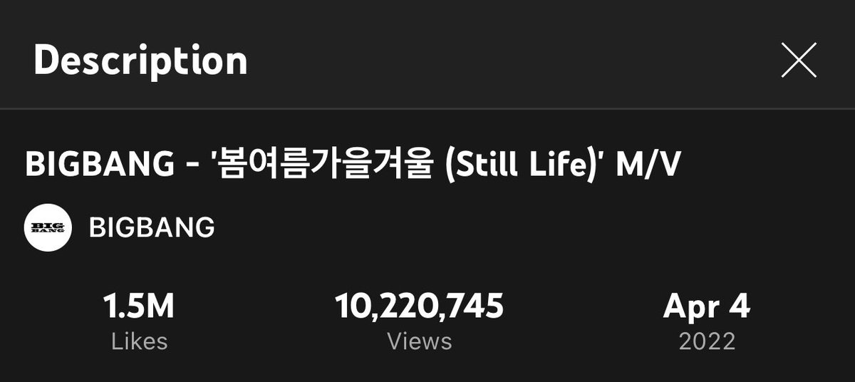 cillobyte's tweet photo. 10M views + 1.5M likes 🥳🥳

STILL LIFE STILL HERE
@YG_GlobalVIP 
#BIGBANG_StillLife
#BIGBANG #빅뱅이_돌아왔습니다 https://t.co/aq6RqDaHV3