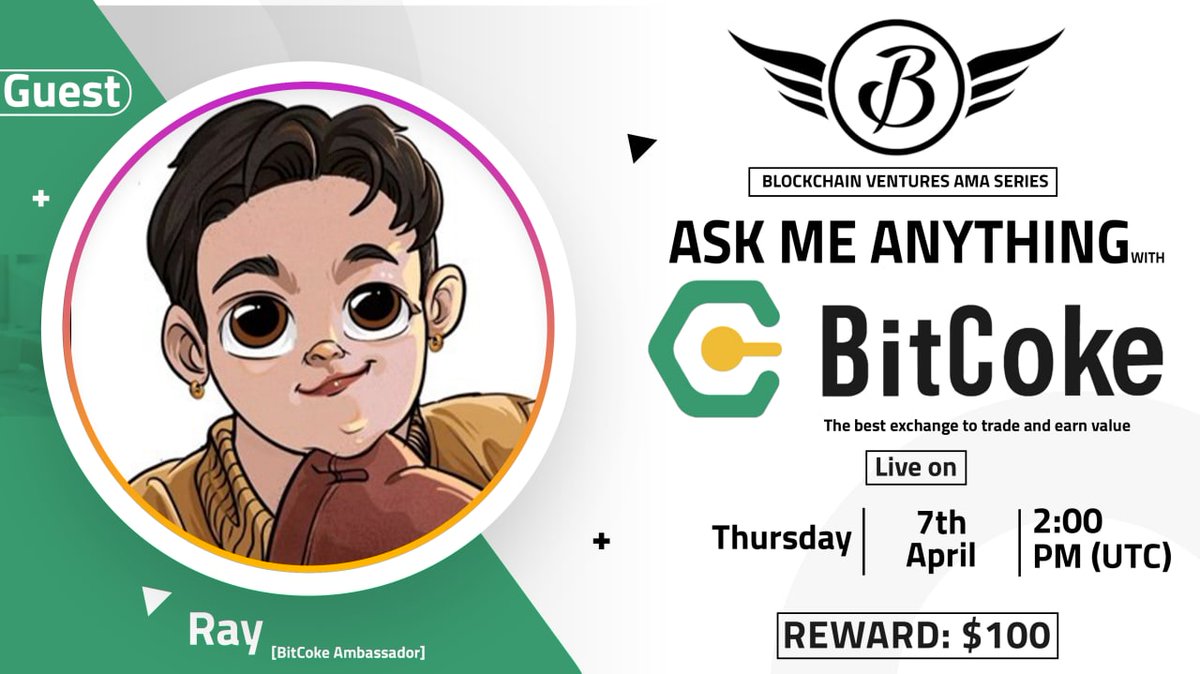 Kryptionix's tweet photo. We’re Excited that We’ll be Hosting a Text AMA with "BitCoke"

🗓️ Date : 7th April, 2022.
🕒 Time : 2 PM UTC
💰 Prize Pool: 100$
🏡 Venue: https://t.co/7fHyfWcGoI

🚧 REQUIRED RULES: 

1. Follow @BitCokedotcom &amp; me
2. Like &amp; Retweet
3. Tag 3 friends &amp; ask max 5 question. https://t.co/7soGfGwn3A