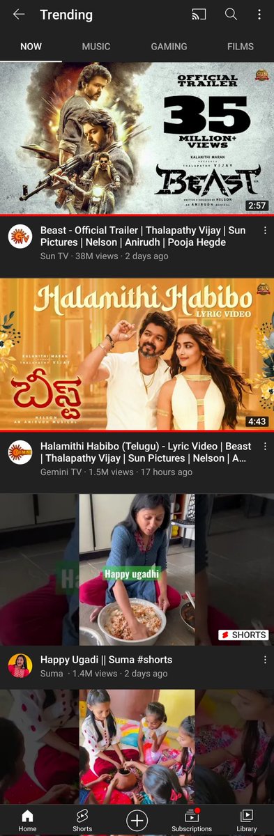VijayismTelugu's tweet photo. See what's trending at Top 2 spots in Telugu States 

#1 - #Beast Tamil Trailer 
#2 - #Halamithi Habibo Telugu lyric

Telugu trailer today at 6 pm 🥳 https://t.co/Slp7S2maFc