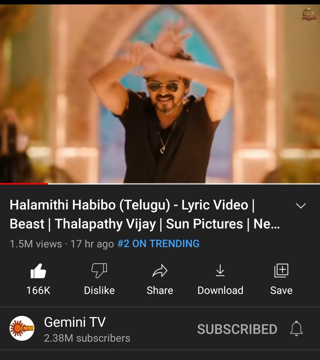 VijayismTelugu's tweet photo. See what's trending at Top 2 spots in Telugu States 

#1 - #Beast Tamil Trailer 
#2 - #Halamithi Habibo Telugu lyric

Telugu trailer today at 6 pm 🥳 https://t.co/Slp7S2maFc