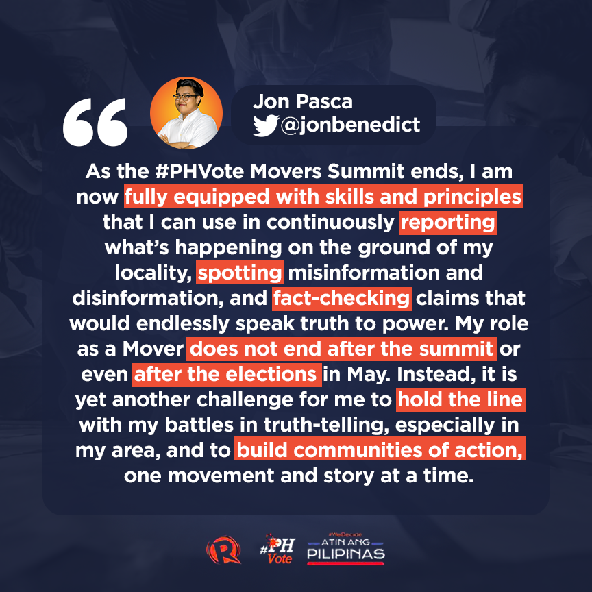 jonbenedict's tweet photo. I am now geared up to hold the line as I face my battles in truth-telling, especially in my area, and to build communities of action, one movement and story at a time. Thank you, @MovePH, for this opportunity! #MovePHSummit ✨💗

#PHVote #WeDecide #FactsFirstPH https://t.co/GkCspuWox1