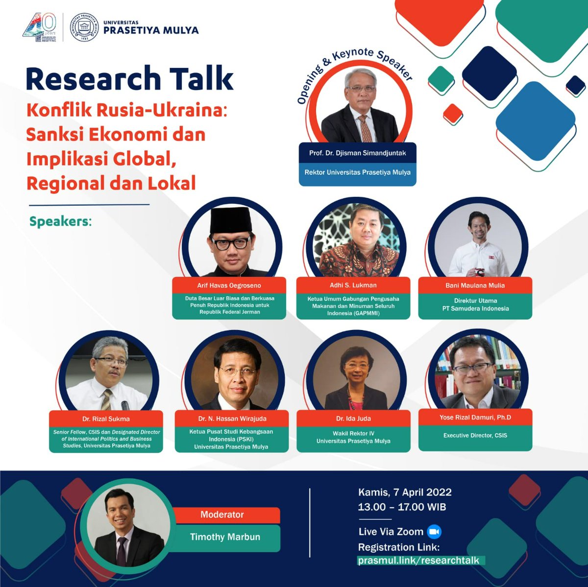 Bagaimana dampak ekonomi atas sanksi ekonomi yang dilancarkan oleh pendukung Ukraina terhadap Rusia?Temukan jawabannya pada Research Talk by Universitas Prasetiya Mulya!

Segera daftarkan diri Anda melalui prasmul.link/researchtalk !
CP: +6287884875222 (Ani)

#ResearchTalk #Prasmul