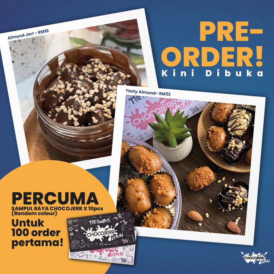 chocojerrhq's tweet photo. Guys dah boleh pre-order Almond London! Kalau korang antara 100 pembeli pertama boleh dapat sampul duit raya Chocojerr yang cute ni tau! 💕

#almondlondon
#AlmondCookie 
#chocojerrviral https://t.co/aEXlp9vASD