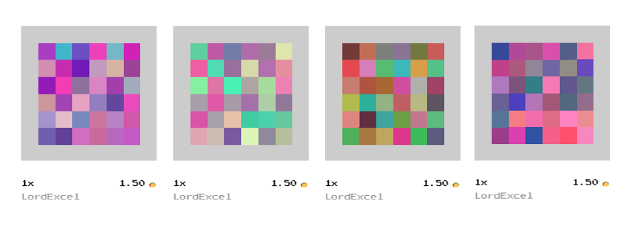 lordskulll's tweet photo. Only 4/20 arts avaliable at primary from #LordExcel at @8bidou!

▫️ https://t.co/9FzIFe0s7G

To remember: this collection is all made by a code using Excel. Haha.

#generativeart #pixelart #generativenft
#8bidou #codeart #8x8 #tezosnft #NFTCollection  #tezoscollectors #XTZ https://t.co/cDe8hJgZnE