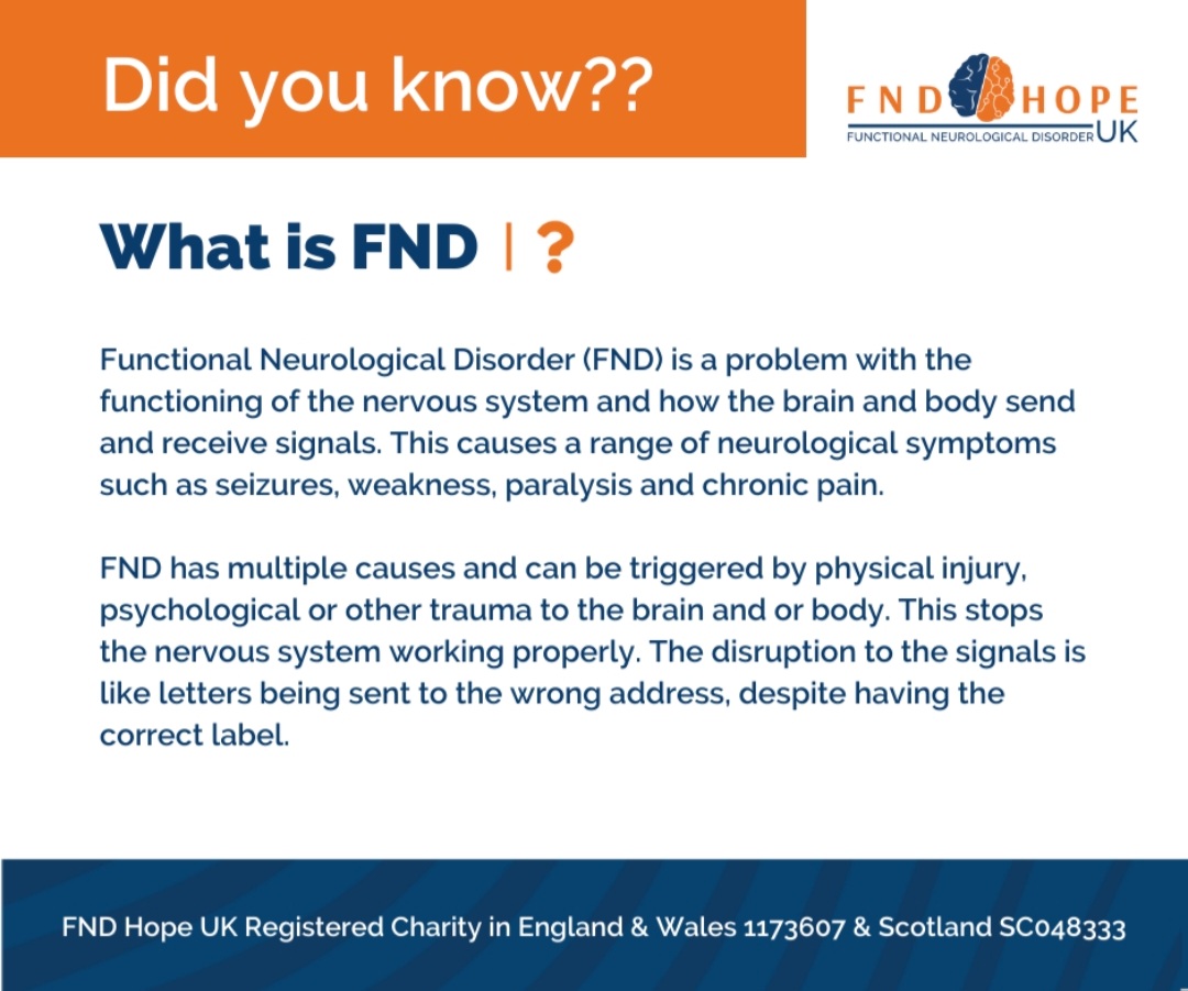 Whats is #FunctionalNeurologicalDisorder (#FND) 

Find out more at fndhope.org #FNDaware #FND2022 #letstalkfnd
#FNDawarenessmonth
#FNDAwarenessMonth