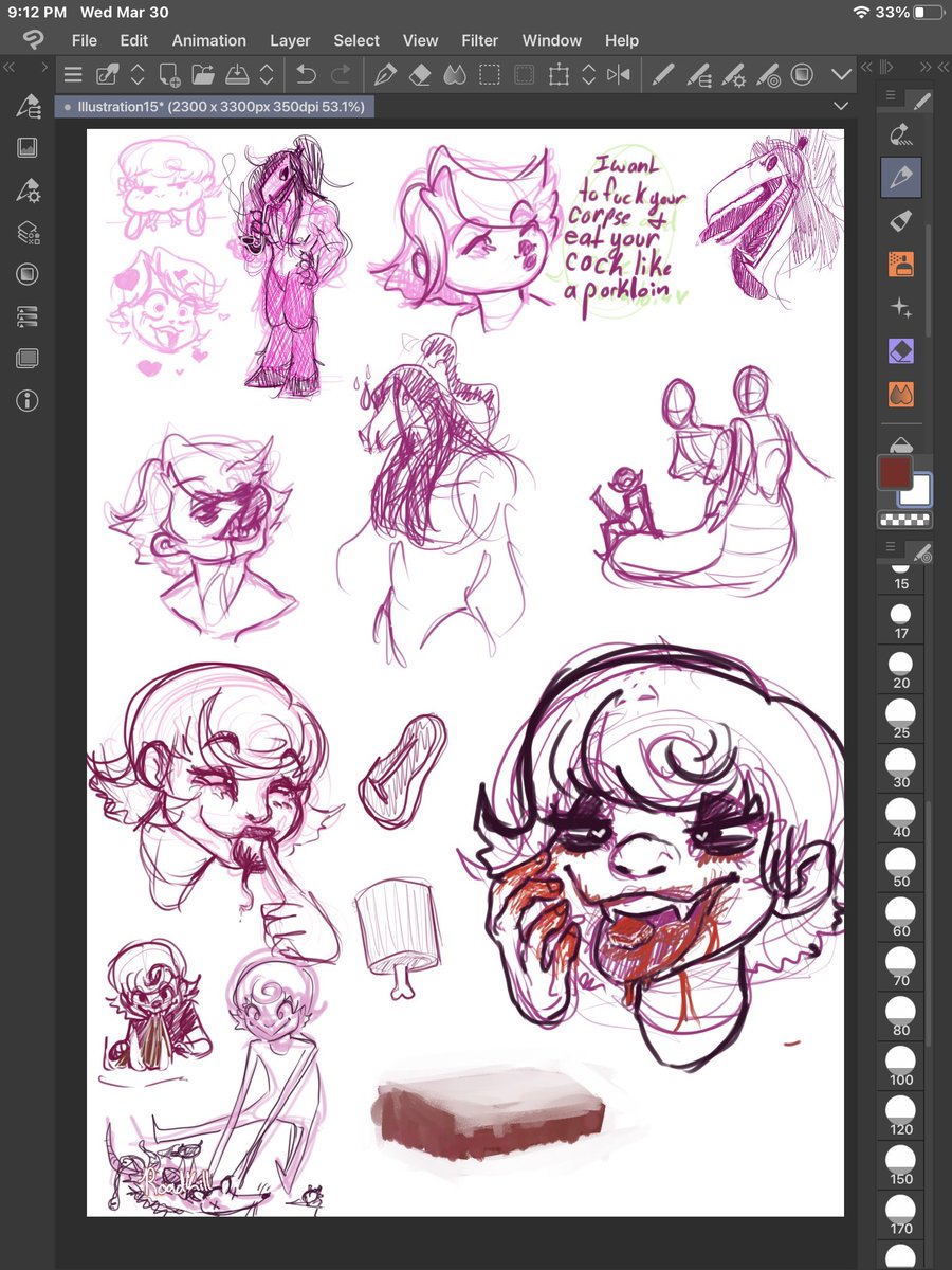 multiocularmoth's tweet image. Doodles of my “Cannibal Carnival” #vore circus OCs 

The monster man is Azu and the creature child is Roach