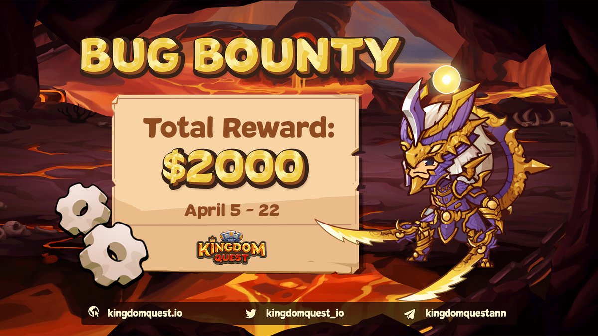 kingdomquest_io's tweet photo. 🌟 KINGDOM QUEST CLOSED BETA - BUG BOUNTY OFFICIAL ANNOUNCEMENT 🌟 

✨ Following the launch of Kingdom Quest Closed Beta Test, Bug Bounty Event is officially open.

🎁 Total reward - $2000

📍 More detail: https://t.co/XLTqKy3ZIR https://t.co/1yRQ0tQPrQ