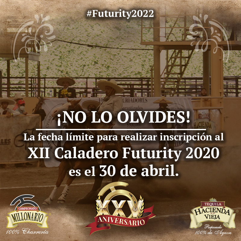 millonario_camp's tweet photo. ¡Estamos a unas semanas de cerrar las inscripciones del XII Caladero Futurity 2022! ¿Ya estás dentro de la competencia?  #CampeonatoMillonarioTHV #CaladeroFuturity2022 #XXVAniversario #EdiciónDeOro  #TradiciónMillonaria #ExperienciaMillonaria #LaPichoniza #PuraCharrería #THV https://t.co/kqe4pEBDQ2