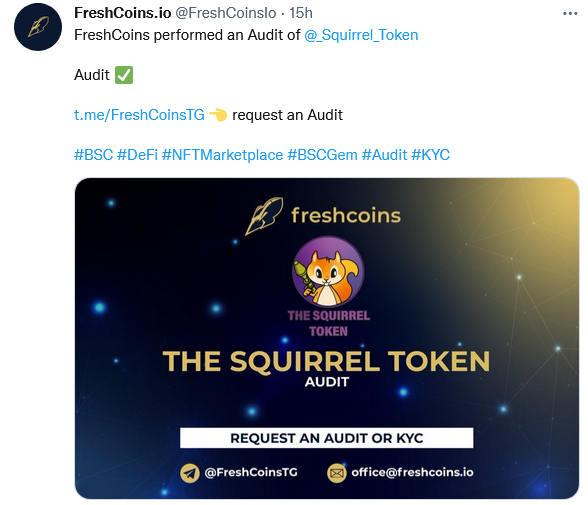 _Squirrel_Token's tweet photo. ✅ Contract secure : #SquirrelToken has been audited by @FreshCoinsIo
 (https://t.co/3LAuSJ4uK2)

✅ The majority of the supply is locked at @dxsale
(https://t.co/qjk58z0LmL) 
 
✅ Liquidity pool locked forever (check tx id of LP Token burn: https://t.co/gS9jiUxjnh) https://t.co/yEUYNts0dk