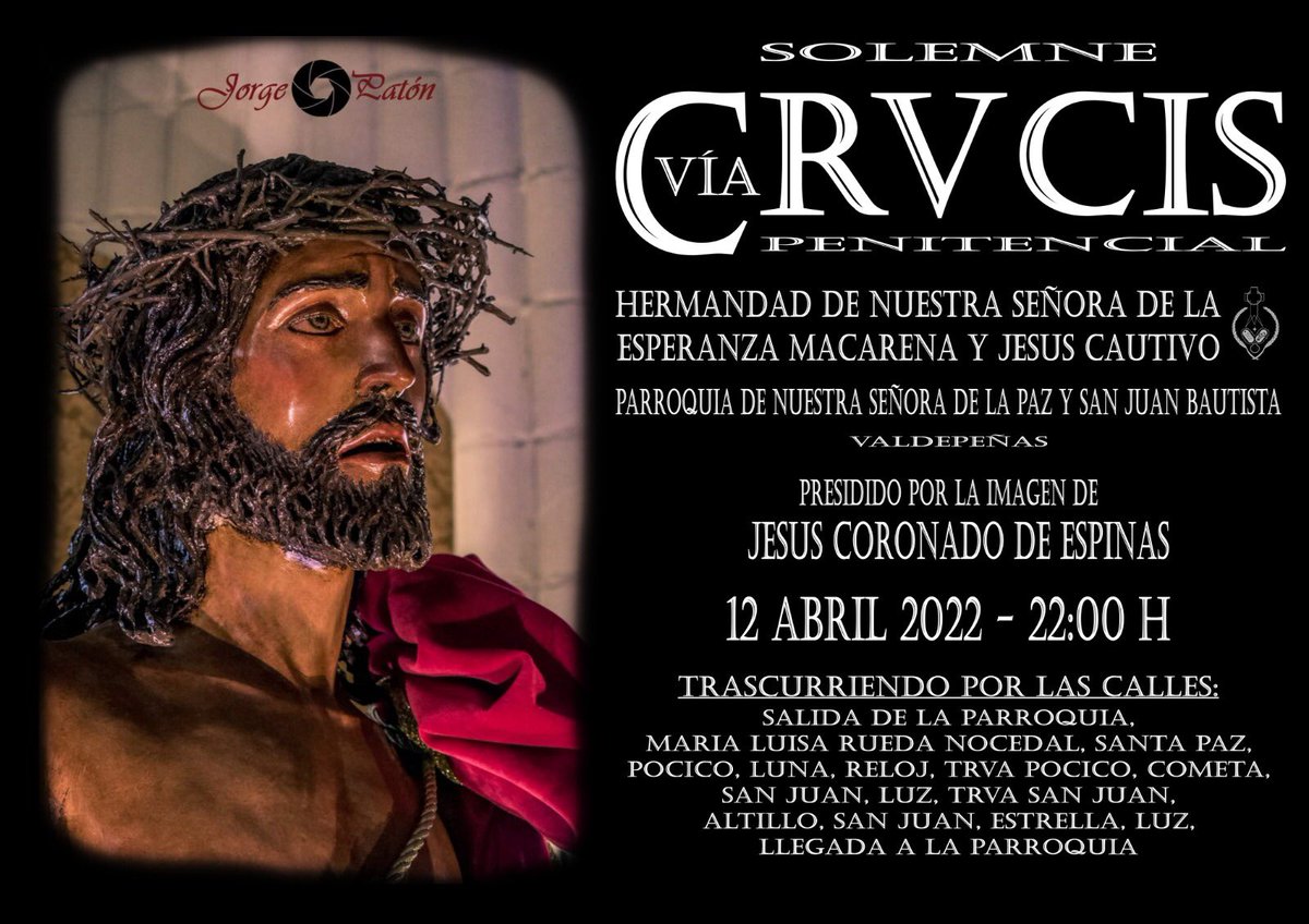 HdadMacarenaVal's tweet photo. 🔴 MARTES SANTO | La Hermandad celebrará su tradicional Vía Crucis!

Partirá a las 22h de Nuestra Parroquia y estará presidido por la imagen de Jesús Coronado de Espinas.

El acompañamiento musical correrá a cargo del grupo de capilla “Ave María”.

¡CONTIGO, EN HERMANDAD! 💚 https://t.co/hpgiptig4K