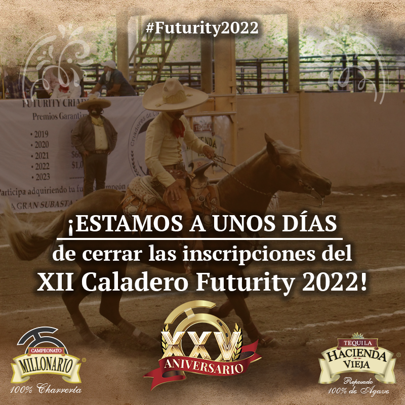 millonario_camp's tweet photo. ¡YA CASI ESTAMOS POR CERRAR LAS INSCRIPCIONES 2022! No te quedes fuera del XII Caladero Futurity 2022.🤜🏼💥🤛🏼😎 #CampeonatoMillonarioTHV #CaladeroFuturity2022 #XXVAniversario #EdiciónDeOro #Futurity2022 #TradiciónMillonaria #ExperienciaMillonaria #LaPichoniza #PuraCharrería #THV https://t.co/qiGgxAg30u