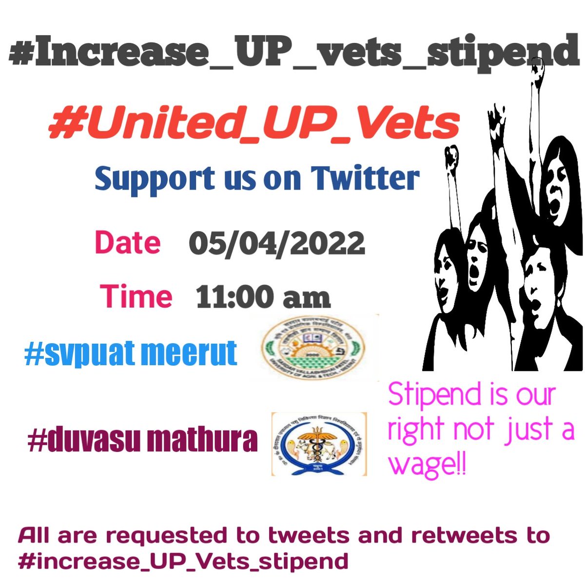 #Increase_UP_vets_stipend
#Increase_UP_vets_stipend
#Increase_UP_vets_stipend
#Increase_UP_vets_stipend
#Increase_UP_vets_stipend
#united_up_vets
<a href="/UPGovt/">Government of UP</a> 
<a href="/dharampalbjpmla/">Dharampal Singh</a> <a href="/drsanjeevbalyan/">Dr. Sanjeev Balyan</a>
 <a href="/myogioffice/">Yogi Adityanath Office</a>  <a href="/PRupala/">Parshottam Rupala</a>  @Murugan_MoS <a href="/ANINewsUP/">ANI UP/Uttarakhand</a> <a href="/DmMeerut/">DM Meerut</a> @dmmathura7512 <a href="/atul1chaturvedi/">atul chaturvedi</a>