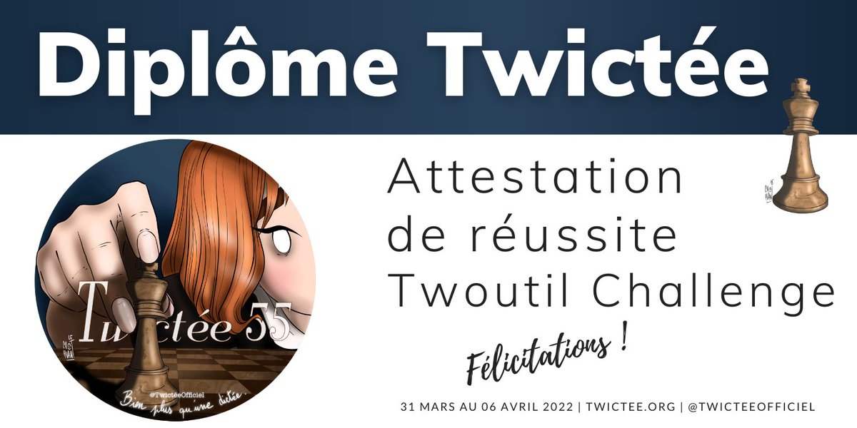 <a href="/CeliapeClasse/">Classe de Célia B</a> Félicitations, vous décrochez le #DiplômeTwictée de ce #TwoutilChallenge pour votre excellent #TwoutilCanonique ! Vous n'avez laissé aucune chance à cette erreur : échec et mat !