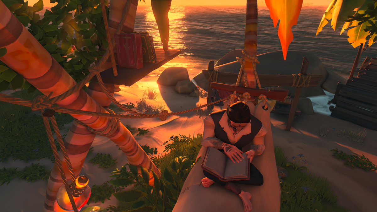 Patagounia's tweet photo. With the spring season and the warm weather.
There is nothing better than a good read on a quiet sunset. @SeaOfThieves #SoTShot https://t.co/VcTc7QM3eq