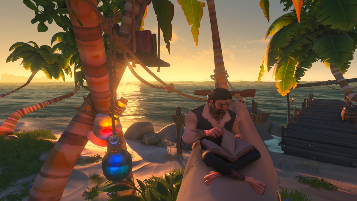 Patagounia's tweet photo. With the spring season and the warm weather.
There is nothing better than a good read on a quiet sunset. @SeaOfThieves #SoTShot https://t.co/VcTc7QM3eq