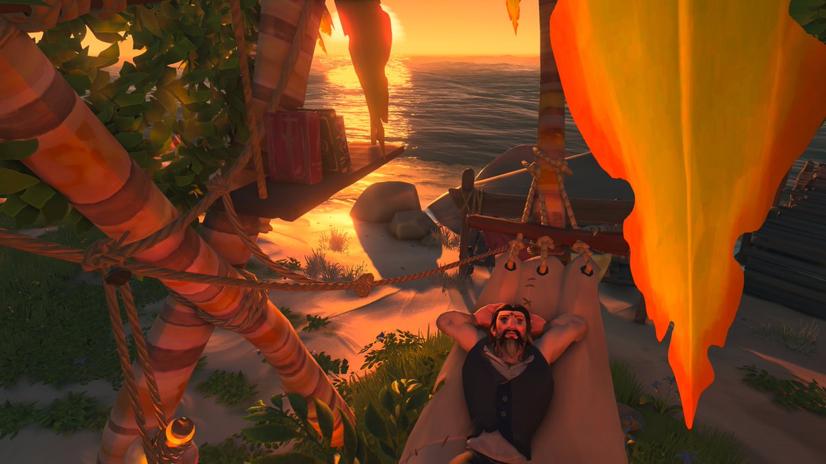 Patagounia's tweet photo. With the spring season and the warm weather.
There is nothing better than a good read on a quiet sunset. @SeaOfThieves #SoTShot https://t.co/VcTc7QM3eq