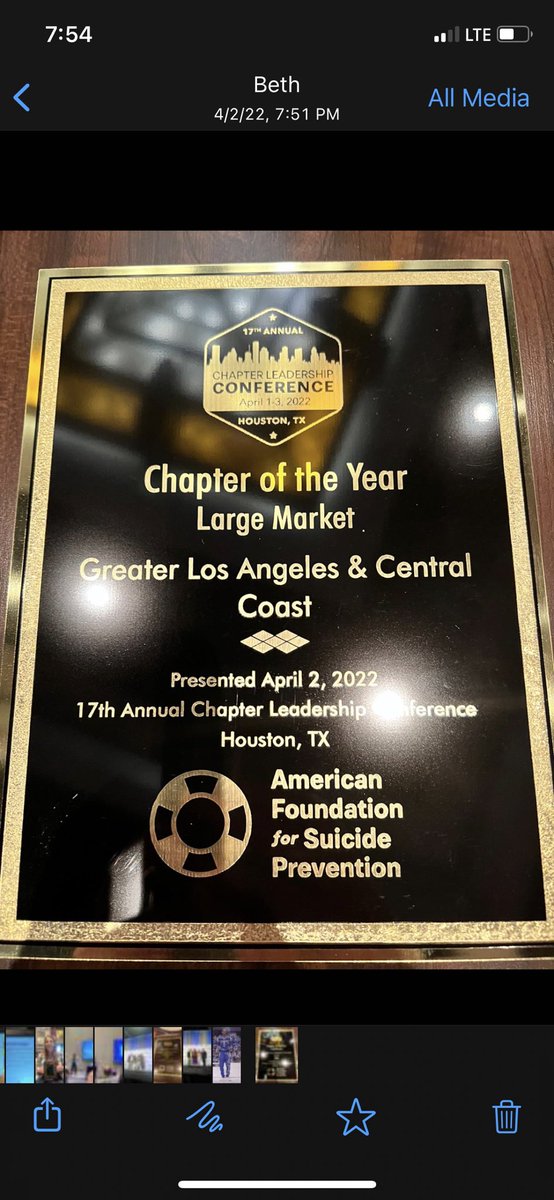 AFSPLACenCoast's tweet photo. Last weekend at the @afspnational Chapter Leadership Conference we brought home a few awards! This is the first time we’ve received “Chapter of the Year” & thank all of our amazing volunteers for all you do!💙💙💙
#AFSP22 https://t.co/y8ZkotX5qO