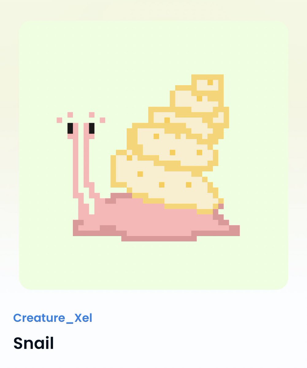 Creature_Xel's tweet photo. Snail Listed (0,02ETH), in Creature_Xel collection #NFTs #NFTCollection #nftart #NFTartist #nftcollector https://t.co/pzXGpMBtqn