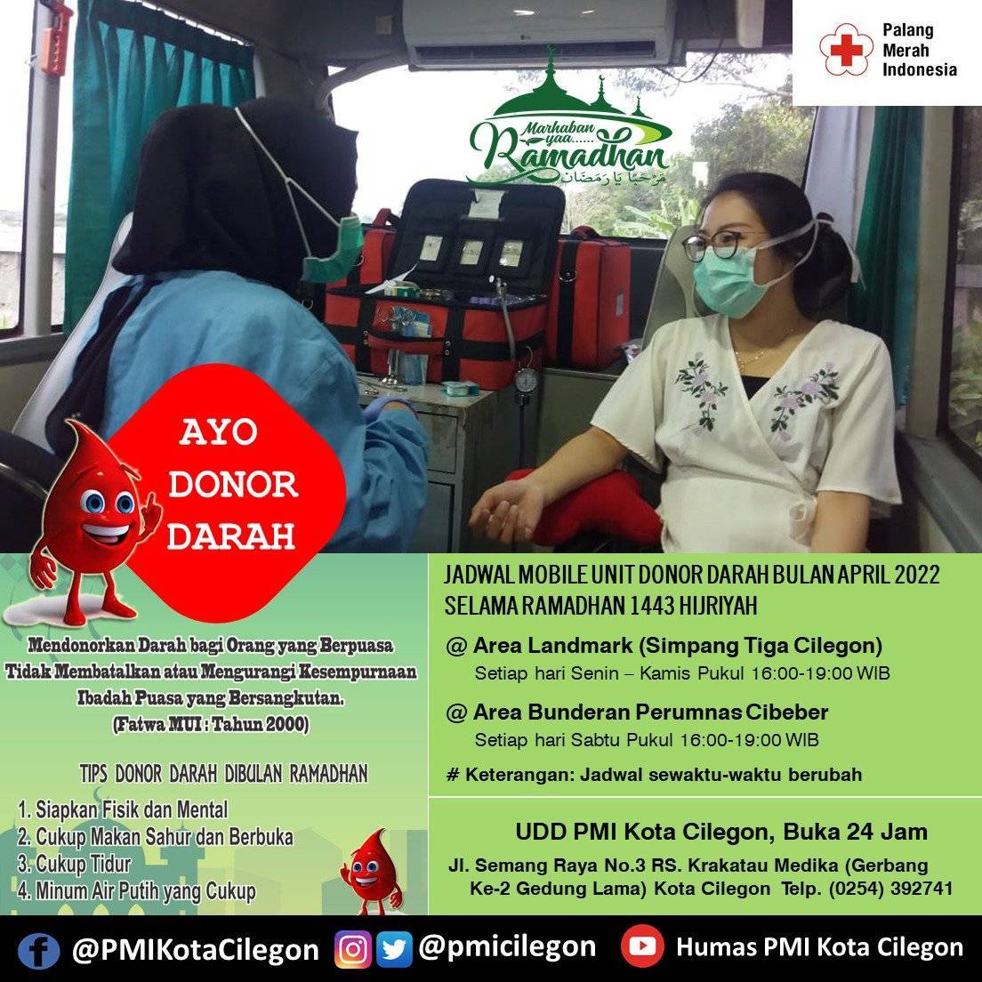 Blood4LifeID's tweet photo. By @pmicilegon: Info Mobile Unit Donor Darah @pmicilegon

Hai Sahabat Donor Darah...
Kami memanggil seluruh pendonor darah sukarela (Pahlawan Kemanusiaan) untuk berdonor darah
Berikut Jadwal Mobile Unit Donor Darah Selama Bulan Ramadhan dibulan April 2022 https://t.co/uZclWYGLIi