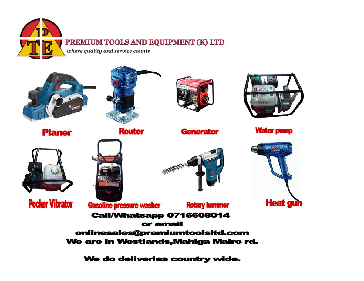 premiumtools_ke's tweet image. Power Tools Tuesday with Premium Tools &amp;amp; Equipment Kenya.

Premium Tools is a home of  quality tools.
Call/WhatsApp 0716608014 or email olinesales@premiumtoolsltd.com and get them at affordable prices.

We are in Westlands.
We deliver country wide.

#premiumtools #powertools