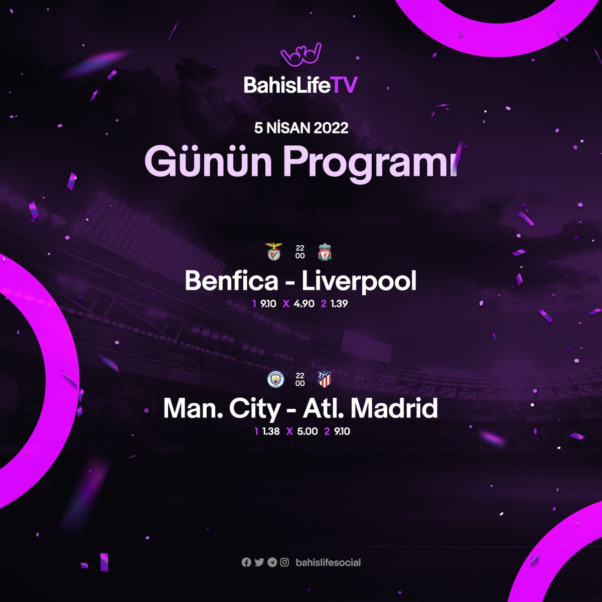 🟣Şampiyonlar Ligi heyecanını Bahislife'ta yaşa!

⏱Güne kazanarak başlamak için BahisLife'a gel, bahis keyfini coşkuyla yaşa! 💷

🤞🏻BahisLife, hayatı bahis olanların adresi!

🖇 buff.ly/3AlXGdv