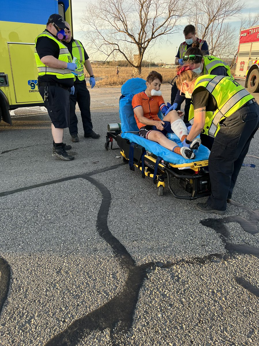 atx_tracy's tweet photo. Phase to recovery post being struck by a vehicle.  Transport to trauma center, surgery, rehab. https://t.co/ii9UbZM7yG