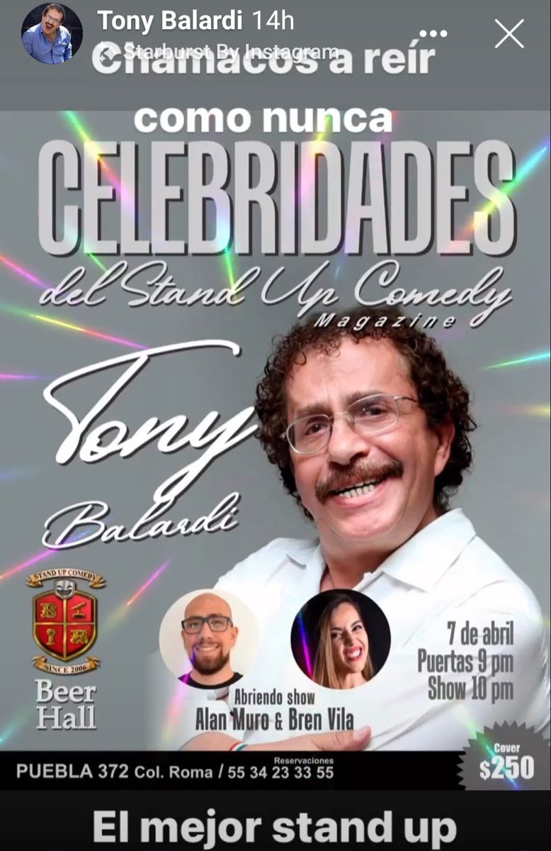 Antonio Balardi (@tonybalardi) on Twitter photo Los espero este jueves 7 de abril a reír como locos <a href="/tonybalardi/">Antonio Balardi</a> <a href="/Horadereir/">Chistes</a> <a href="/lagarra/">Mario Cuevas (LA GARRA)</a> <a href="/visionpolitica7/">Fernando Cruz López</a> <a href="/jorgesalinasmex/">jorge salinas</a> <a href="/SabrinaSabrok/">SABRINA SABROK</a> <a href="/ElRecodoOficial/">Banda El Recodo de Cruz Lizarraga</a> <a href="/archiebalardi/">Archie Balardi</a> <a href="/JESUSBALARDI/">Jesus Balardi Chucho</a> #standupcomedy #comedy #risas Los espero este jueves 7 de abril a reír como locos <a href="/tonybalardi/">Antonio Balardi</a> <a href="/Horadereir/">Chistes</a> <a href="/lagarra/">Mario Cuevas (LA GARRA)</a> <a href="/visionpolitica7/">Fernando Cruz López</a> <a href="/jorgesalinasmex/">jorge salinas</a> <a href="/SabrinaSabrok/">SABRINA SABROK</a> <a href="/ElRecodoOficial/">Banda El Recodo de Cruz Lizarraga</a> <a href="/archiebalardi/">Archie Balardi</a> <a href="/JESUSBALARDI/">Jesus Balardi Chucho</a> #standupcomedy #comedy #risas