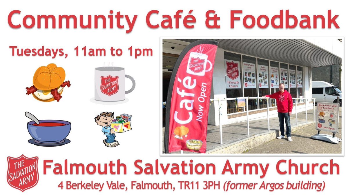Community Cafe and Foodbank is open today (11am - 1pm) at our new location. It's a great place to make friends over a cuppa and share in conversation or to work or study alone.

#falmouth #cafe #community #foodbank