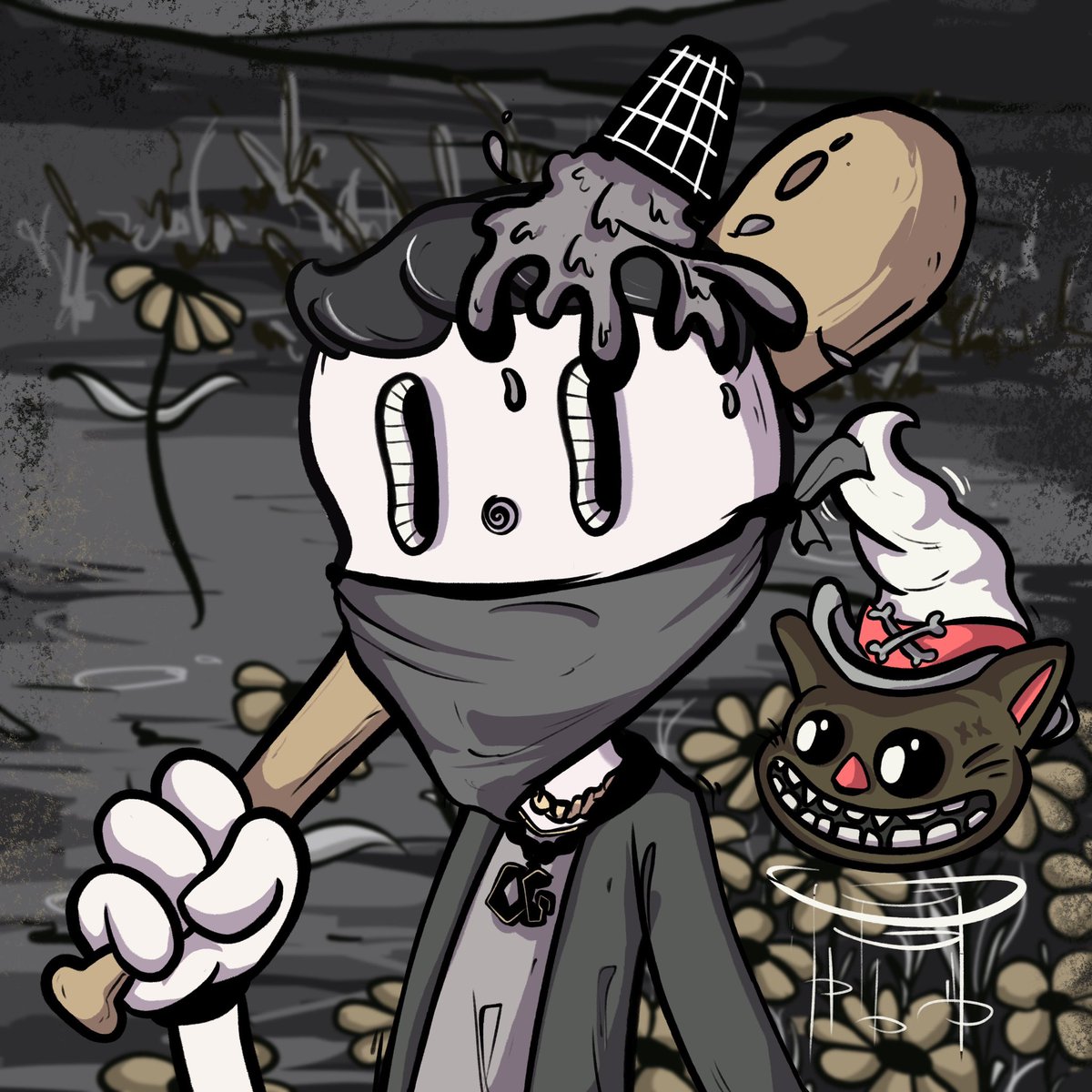 Mafia gangs are a common sight even in the Loomi world. There are some loomis who run the Loomi underworld. Above all of em, meet “Deemi” and his sidekick “Travie the witch cat” who runs the biggest Mafia gang. Deemi is a baseball fan and demonstrates that with his baseball bat🖤