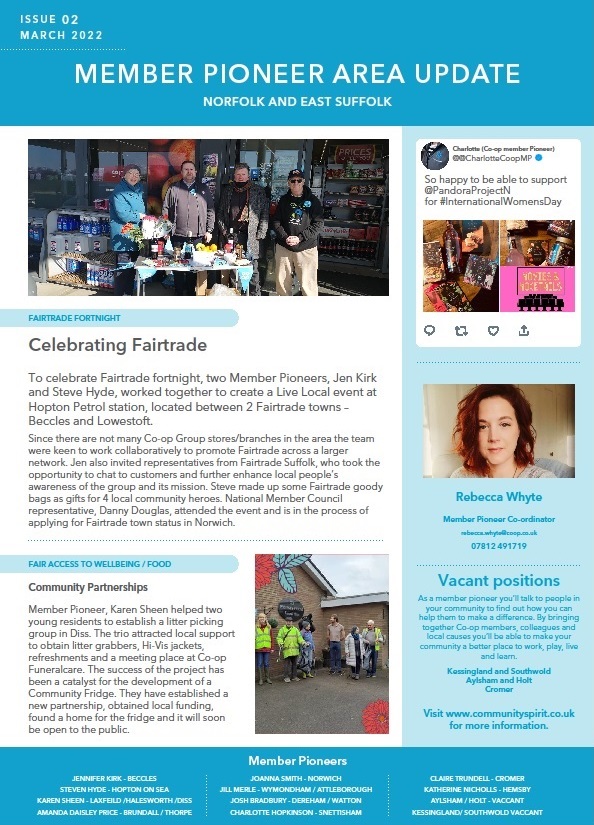 HOT OFF THE PRESS, Live from @NorfolkandEastSuffolk, heres a little update about what some of our #MemberPioneers have been up to. Share the love and get in touch - we are always looking for more links and local friends #fairtrade #InternationalWomensDay2022 #communityfridge