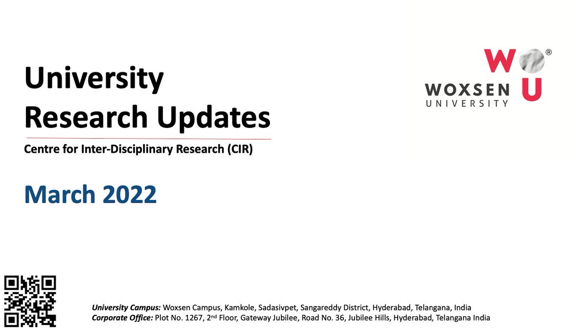 Woxsen's tweet photo. March 2022 Research Output was outstanding, and we extend our appreciation to all contributors for their outstanding effort and innovations.
Scan the QR Code or click here for more: https://t.co/aDuQ8klkkA
#woxsen #research #patents #publications #researchoutput https://t.co/vZwdwp1diD