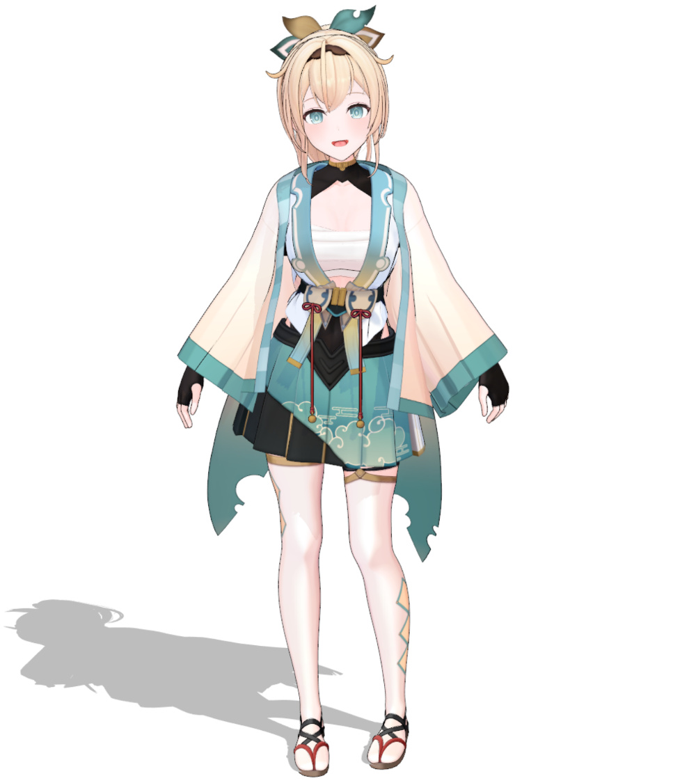 ・羽織モデリング、UV展開、ウェイト塗り、テクスチャ作成
テクスチャは模様部分以外はできました～🤗
やっぱり肩周りのウェイトに泣かされています😇
ポーズもすぐ貫通するので付けにくいですね
先に模様を完成させてからウェイトをもう少し調整しようと思います 