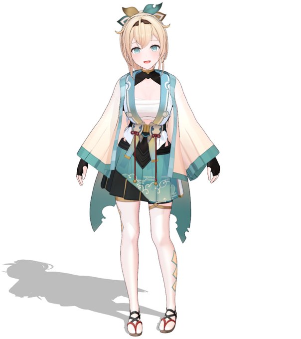 ・羽織モデリング、UV展開、ウェイト塗り、テクスチャ作成
テクスチャは模様部分以外はできました～🤗
やっぱり肩周りのウェイトに泣かされています😇
ポーズもすぐ貫通するので付けにくいですね
先に模様を完成させてからウェイトをもう少し調整しようと思います 