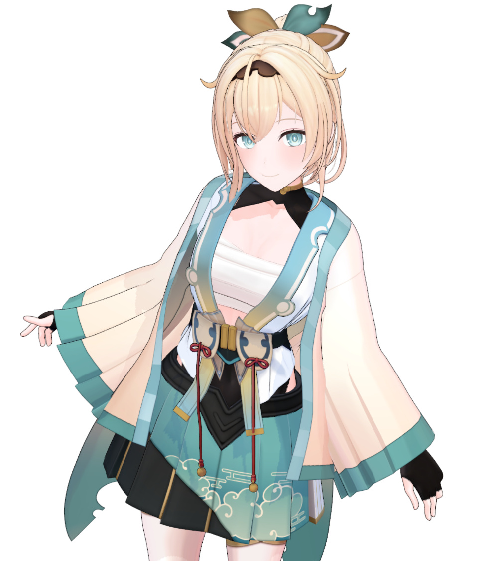 ・羽織モデリング、UV展開、ウェイト塗り、テクスチャ作成
テクスチャは模様部分以外はできました～🤗
やっぱり肩周りのウェイトに泣かされています😇
ポーズもすぐ貫通するので付けにくいですね
先に模様を完成させてからウェイトをもう少し調整しようと思います 