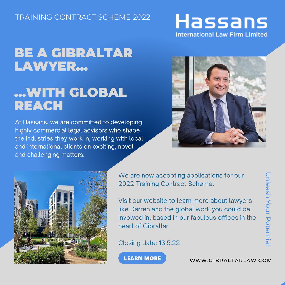 The Hassans training contract scheme application window is officially OPEN! Click below to learn more about what becoming a lawyer, and more, at Hassans could mean for you. Applications are being accepted until Friday 13th May - lucky for some! 

gibraltarlaw.com/training-contr…