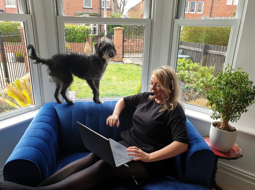 TheEchoTeam's tweet photo. Meet Anna, #WFH and her dog Nellie! Anna's a brilliant member of our Talent Acquisition team. She's always helping and supporting others within our contact centre team  #StressAwarenessMonth #makesussmile #callcentre https://t.co/Hisl8mZZzw