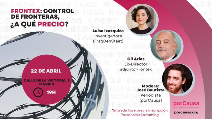 Diomcoop (@diomcoop) on Twitter photo ⚠️Guardeu-vos data!
El 22 d'abril <a href="/porCausaorg/">✳️porCausa</a> organitza una xerrada entre l'exdirector adjunt de <a href="/Frontex/">Frontex</a>, la @luisaizuz, investigadora a <a href="/fragdenstaat/">FragDenStaat.de</a> i <a href="/JoseAntonio_BG/">✳️José Ant Bautista</a>
Inscripcions forms.gle/JZcXfgCMFFcgVD… ⚠️Guardeu-vos data!
El 22 d'abril <a href="/porCausaorg/">✳️porCausa</a> organitza una xerrada entre l'exdirector adjunt de <a href="/Frontex/">Frontex</a>, la @luisaizuz, investigadora a <a href="/fragdenstaat/">FragDenStaat.de</a> i <a href="/JoseAntonio_BG/">✳️José Ant Bautista</a>
Inscripcions forms.gle/JZcXfgCMFFcgVD…