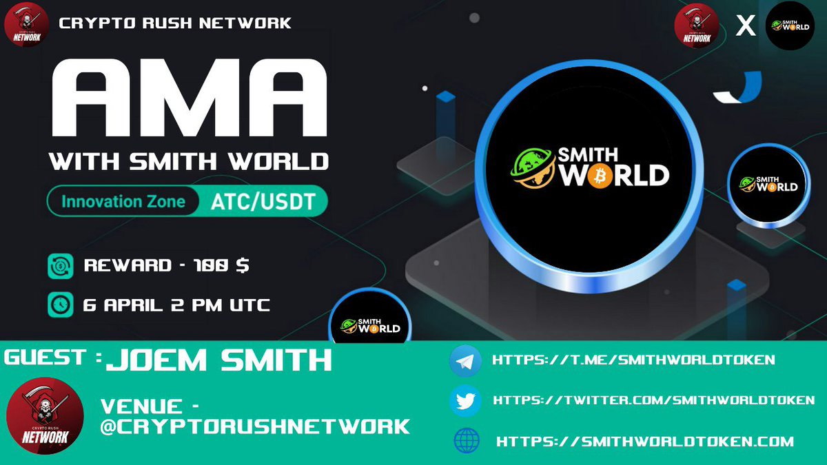 SmithWorldToken's tweet photo. 📢📢

Tomorrow at 2:00pm UTC, our Main Dev will be LIVE via Telegram Voice Chat to be held in CRYPTORUSHNETWORK Community https://t.co/Ie68pEQZHa

Segments of the AMA
*AMA speaker self introduction
*Basic Questions
*Project Introduction Questions
*Free ask 

See you, Armies! https://t.co/7BP01zNIFo