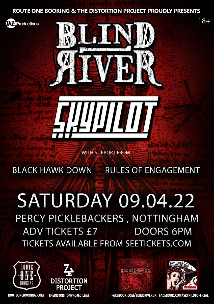 #COMPETITION time 🔥🔥🔥
#WIN two tickets to see us support <a href="/BlindRiverUK/">Blind River</a>
and <a href="/skypilottheband/">skypilot</a>

Saturday 9th April Nottingham.

🤘Make sure you can attend
🤘Follow us and retweet this!
🤘Winner announced Friday 8th 3pm
🤘Tickets will be sent via email