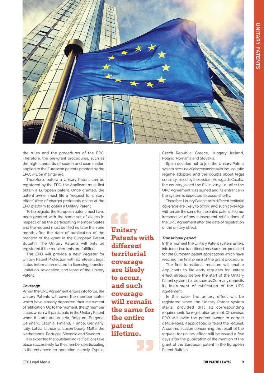 inventa_com's tweet photo. As #EU member states wait with expectation for the implementation of the Unitary #Patent, Marisol Cardoso clarifies the main details and some important advice for filing. Article published in the latest issue of @tmlawyermag

#Inventa #ProtectingIntelligence #IntellectualProperty https://t.co/PMDGSIHrTW
