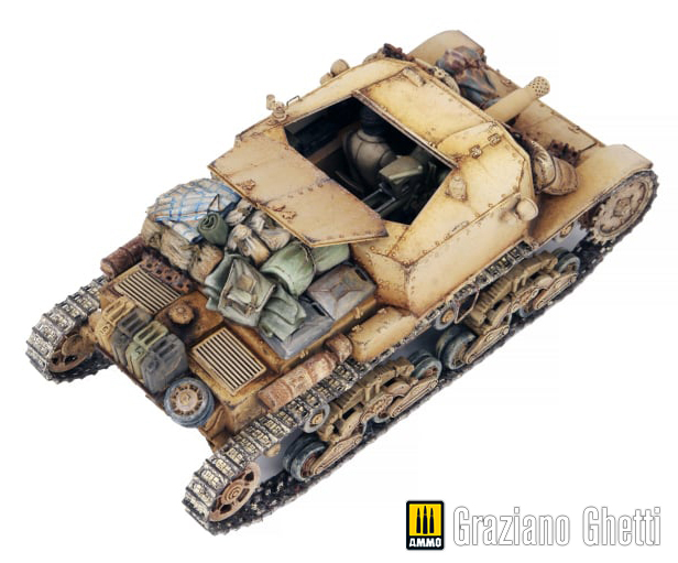 AMMOMIG's tweet photo. Graziano Ghetti applying dust weathering effects combining #AMMO Oilbrusher colours and Pigments on his WIP 1/35 scale M40 75/18, it is looking great so far! https://t.co/izfjfjM5jR