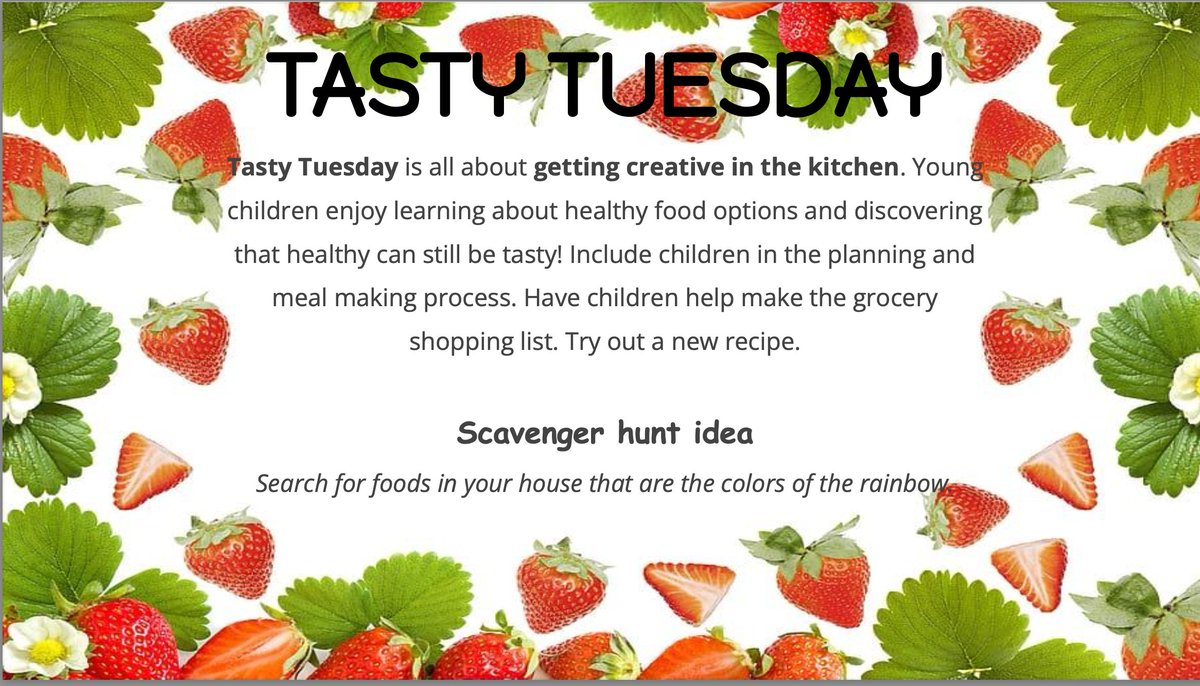 Dena Febus (@denafebus_ftps) on Twitter photo Week of the Young Child~Tasty Tuesday!
Each day this week, we will share a Scavenger Hunt idea you can do at home! We will also share pictures from the classroom each day. Hope you enjoy!
<a href="/KDamore_FTPS/">Kathy Damore</a> <a href="/DarcySavin_FTPS/">Darcy Savin</a> Week of the Young Child~Tasty Tuesday!
Each day this week, we will share a Scavenger Hunt idea you can do at home! We will also share pictures from the classroom each day. Hope you enjoy!
<a href="/KDamore_FTPS/">Kathy Damore</a> <a href="/DarcySavin_FTPS/">Darcy Savin</a>