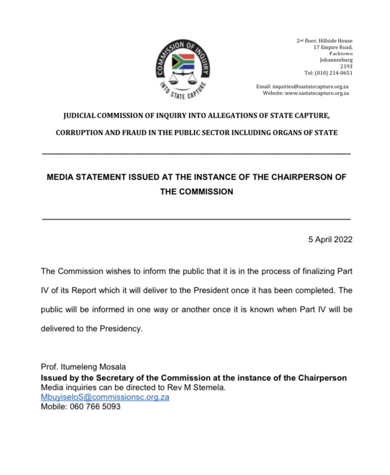 Media Statement #StateCaptureInquiry