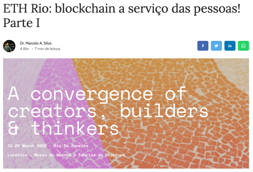 Texto na @readprensa sobre o @EthereumRio  destacando o protagonismo da <a href="/blu3dao/">Blu3 DAO</a> e  da <a href="/harmonyprotocol/">Harmony 💙</a> . Grande abraço à <a href="/MarciaCSS12/">MárciaSol</a> e ao @CatarinoThiago que cito no artigo. E a todo mundo da <a href="/BlackLeadersDAO/">BlackLeadersDAO</a> que já nasceu gigante.

prensa.li/@marcelo.silva…