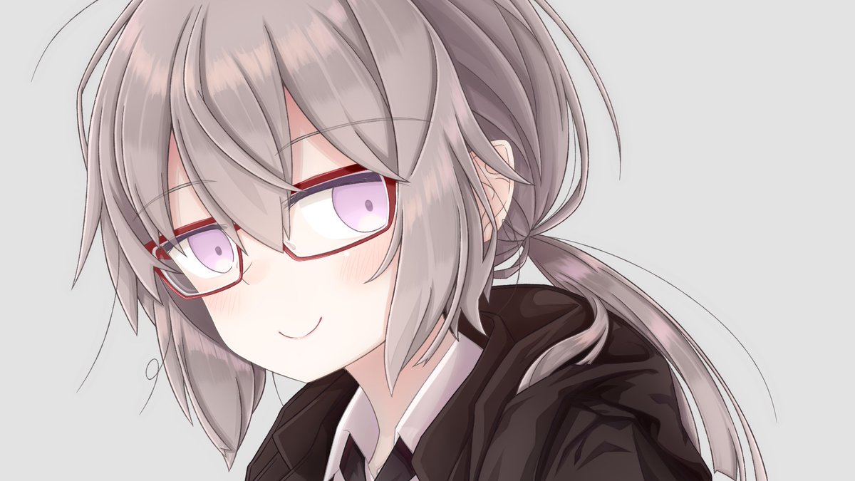 m200 (girls' frontline) 1girl solo glasses purple eyes smile jacket bangs  illustration images