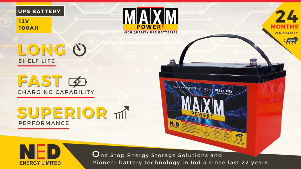 NedEnergyLtd's tweet photo. MAXM Power - A revolutionary and specialized #Vrla batteries for #UPS applications have a unique grid design which enhances high rate discharge performance, life cycle and deep discharge recovery.

#EnergyStorage https://t.co/WR7yAG50cr