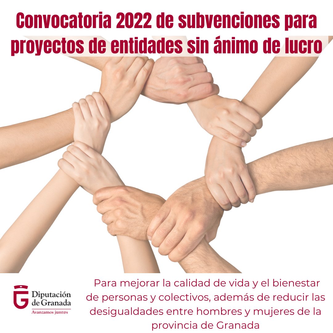 Convocatoria 2022 de Subvenciones para proyectos de entidades sin ánimo de lucro
✅ Para mejorar la calidad de vida y bienestar de personas y colectivos
✅ Reducir las desigualdades entre hombres y mujeres 
✅ Dinamizar y fortalecer del tejido social en la provincia de #Granada