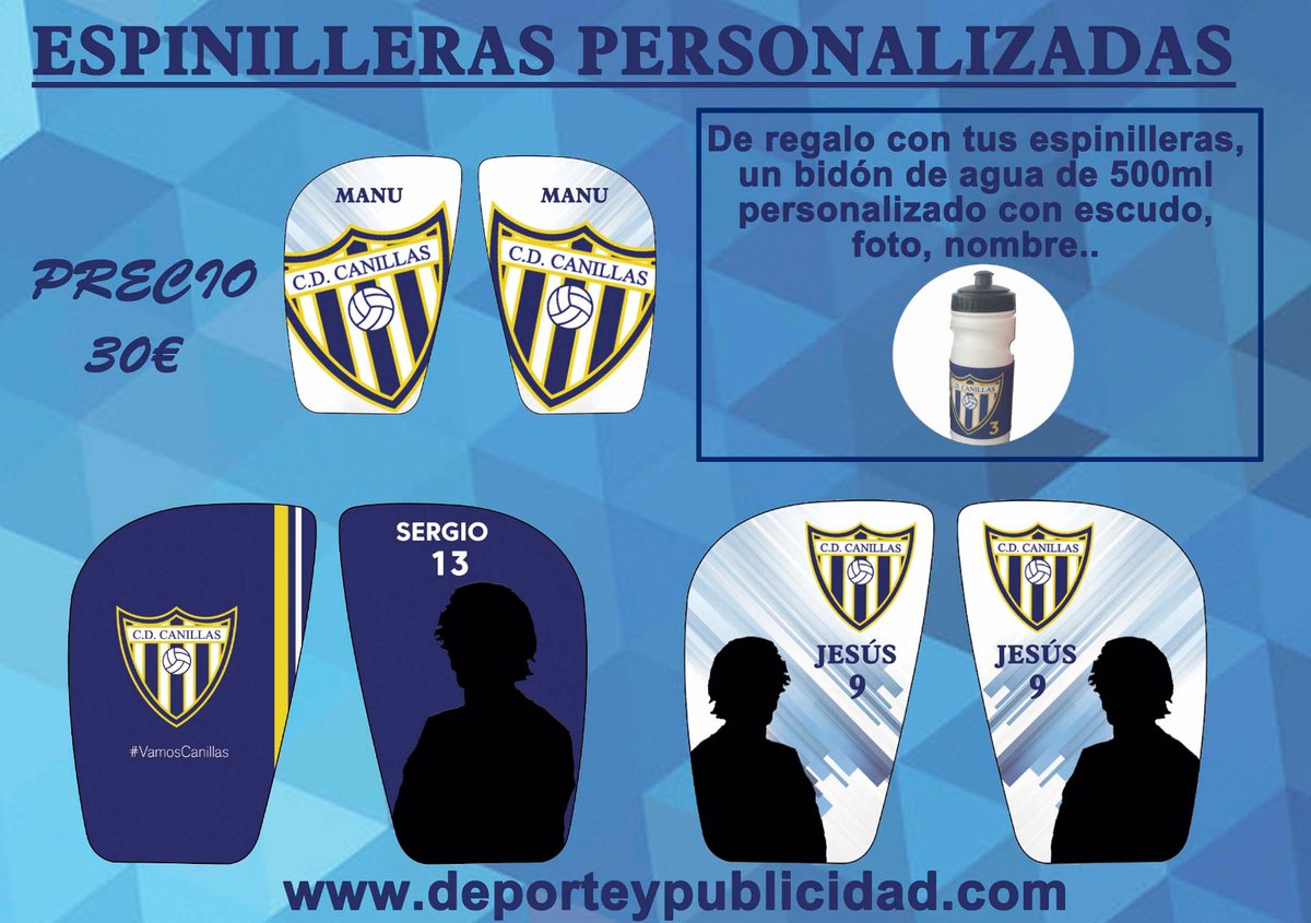 💪🏽 Equípate con las espinilleras de tu equipo

🛡️ <a href="/CDCanillas/">CD Canillas</a> 

💸 30€

🎁 Bidón de agua

😍 Más productos

👇🏽👇🏽👇🏽

💻 detoomas.com