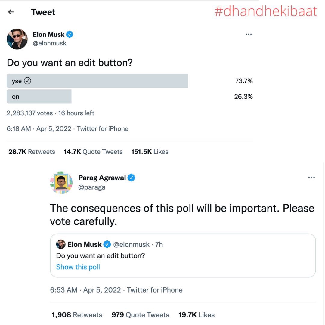 rodinhood's tweet photo. Will Influencers Owners become Product Interventionists?

You may know that @elonmusk acquired 9% of Twitter yesterday. 

His tweet polling a controversial product change for Twitter &amp; Twitter CEO @paraga ‘s tweet 53 mins later caught me by surprise!

Check pic for my Q &amp; POV… https://t.co/1nIZjtfPoz