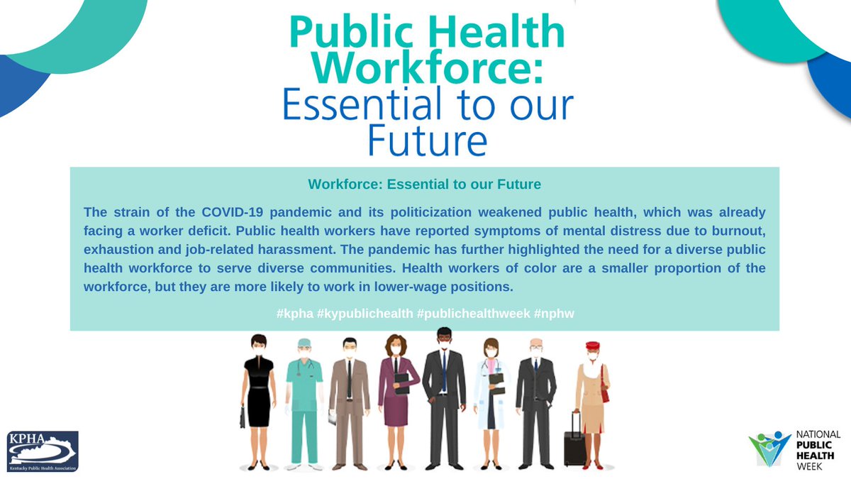 KyPublicHealth's tweet photo. Day 2 - Workforce: Essential to our Future #nationalpublichealthweek
#kpha #publichealthweek #racismapublichealthcrisis #kypublichealth #nphw https://t.co/2SETDlIPxL